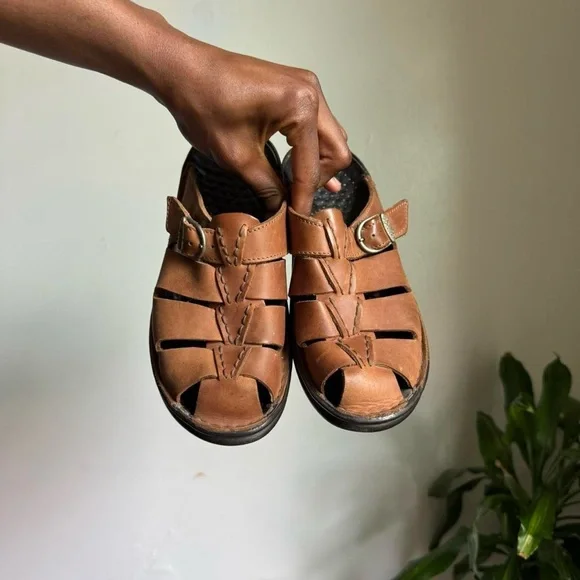 Tan Brown Leather Mule Clog Sandals 7 - Picture 2 of 8